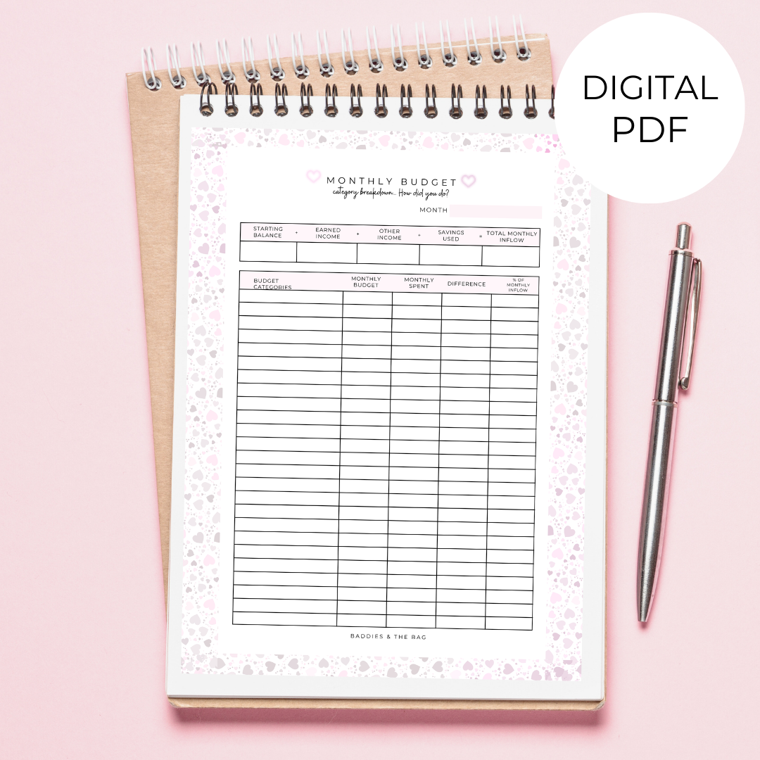 Monthly Budget Category Breakdown PDF