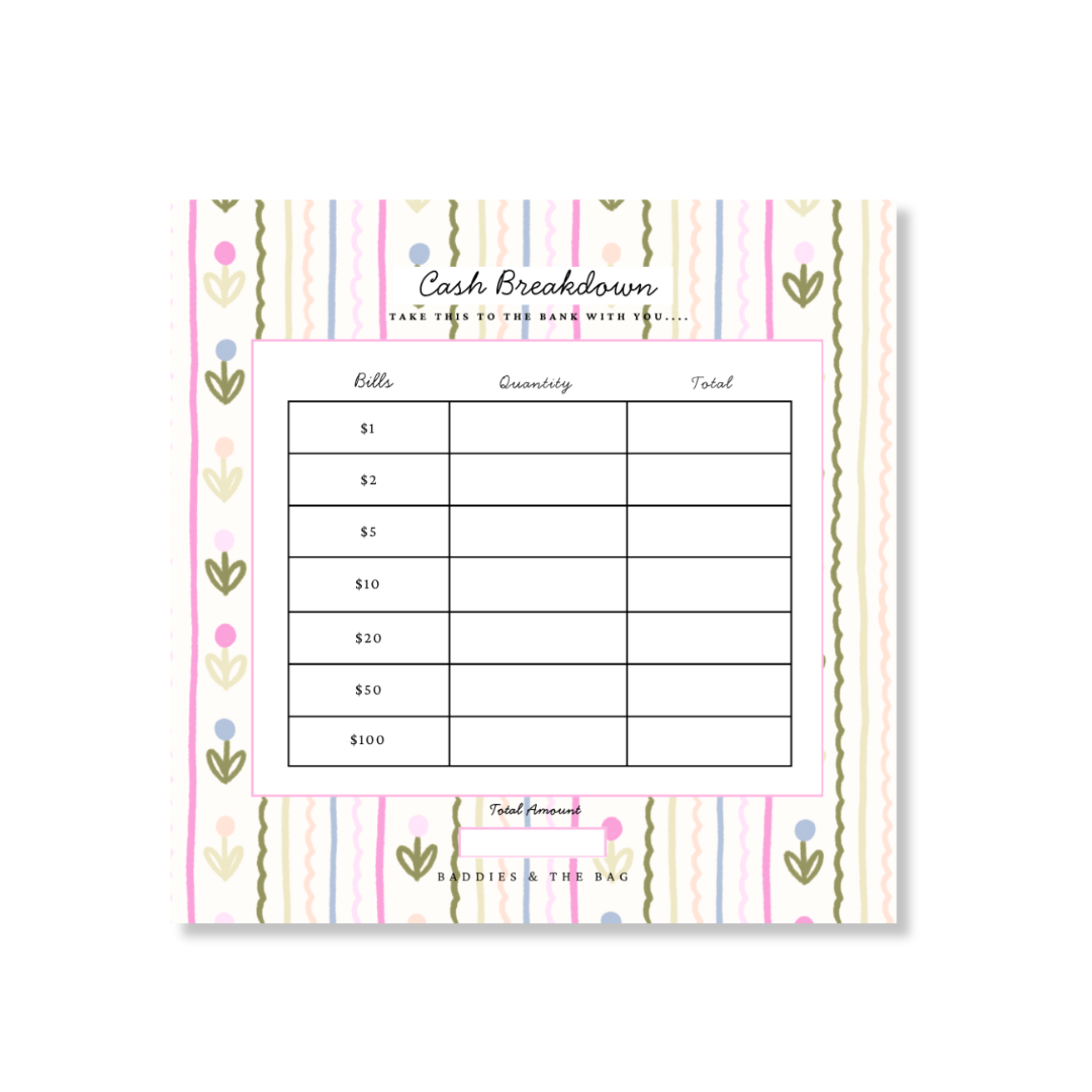 Cash Breakdown Sticky note Pad