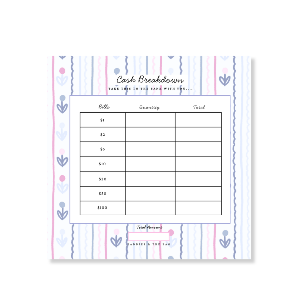 Cash Breakdown Sticky note Pad