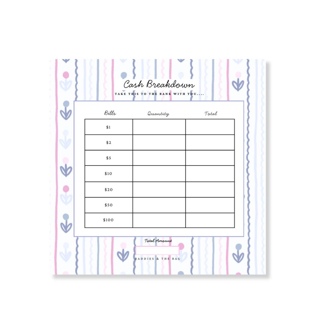 Cash Breakdown Sticky note Pad